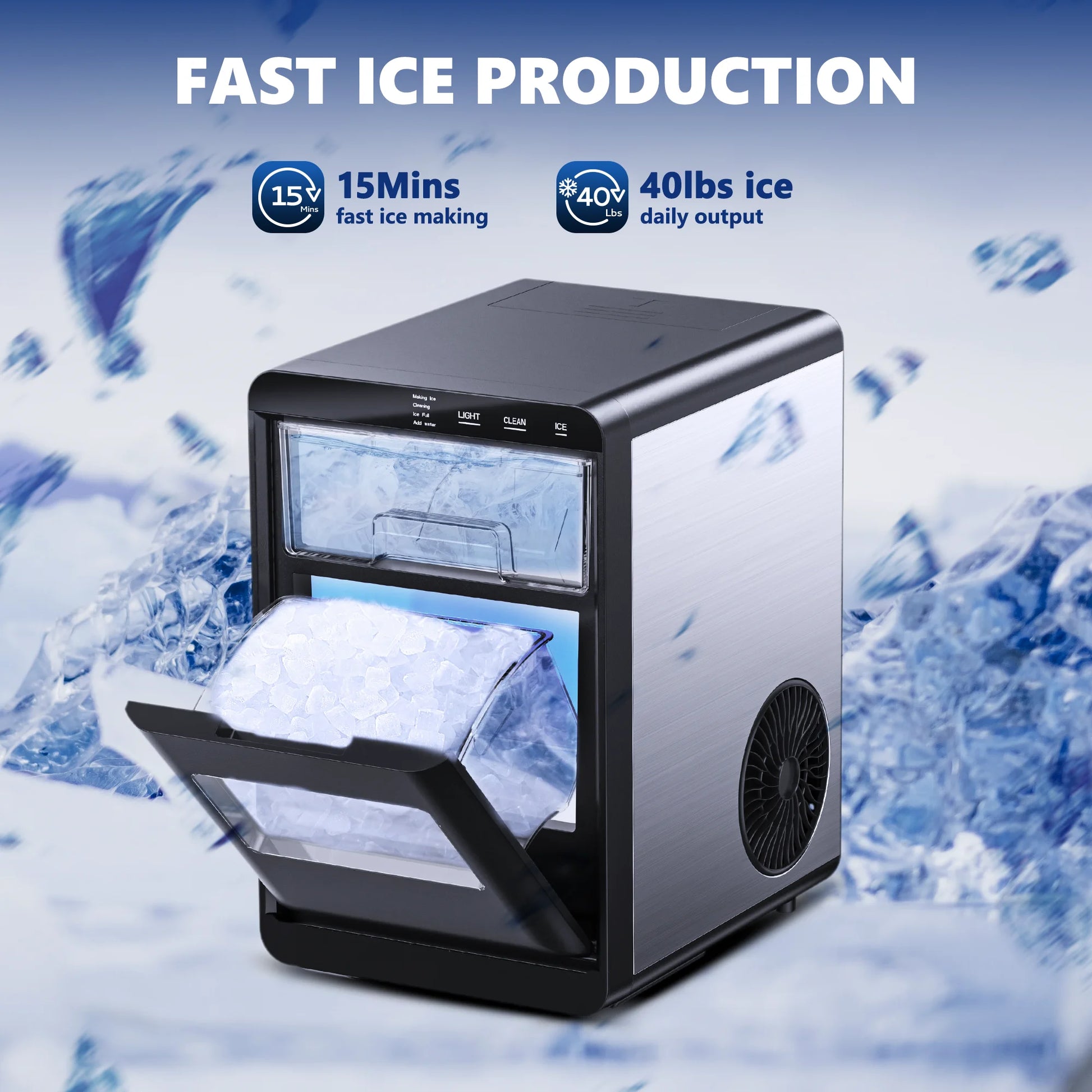Countertop Pebble Ice Maker – 43 lb/Day Soft Chewable Nugget Ice Machine with Basket & Self-Cleaning - stirhaus