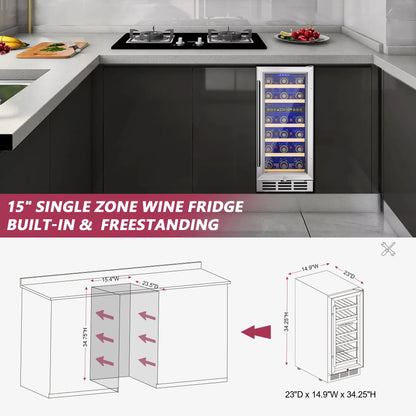 15-Inch Dual Zone Wine Fridge – 33 Bottle Cooler with Digital Controls & Glass Door - stirhaus