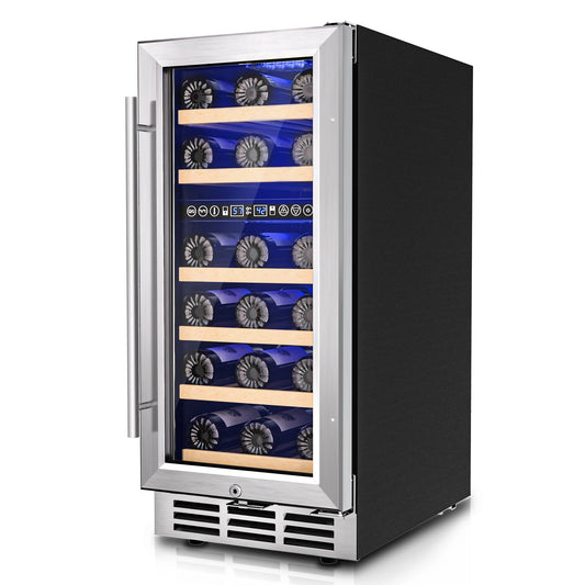15-Inch Dual Zone Wine Fridge – 33 Bottle Cooler with Digital Controls & Glass Door - stirhaus