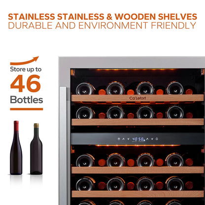 24" Dual Zone Wine Fridge – 46-Bottle Built-In Cooler with Glass Door & LED Lighting - stirhaus