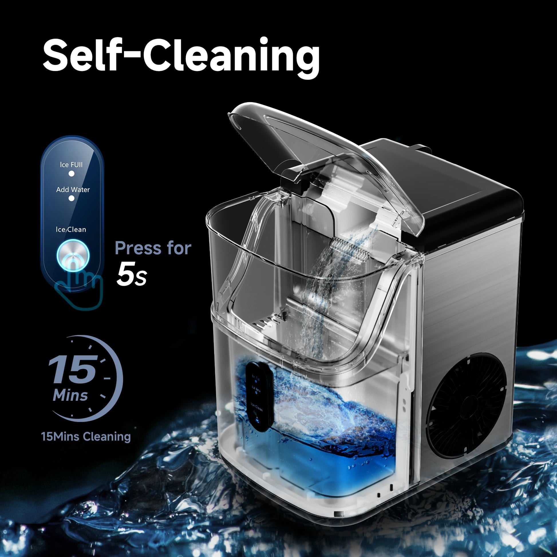 Countertop Pebble Ice Maker – 35 lb/Day Soft Chewable Sonic Nugget Ice Machine with Self-Cleaning - stirhaus