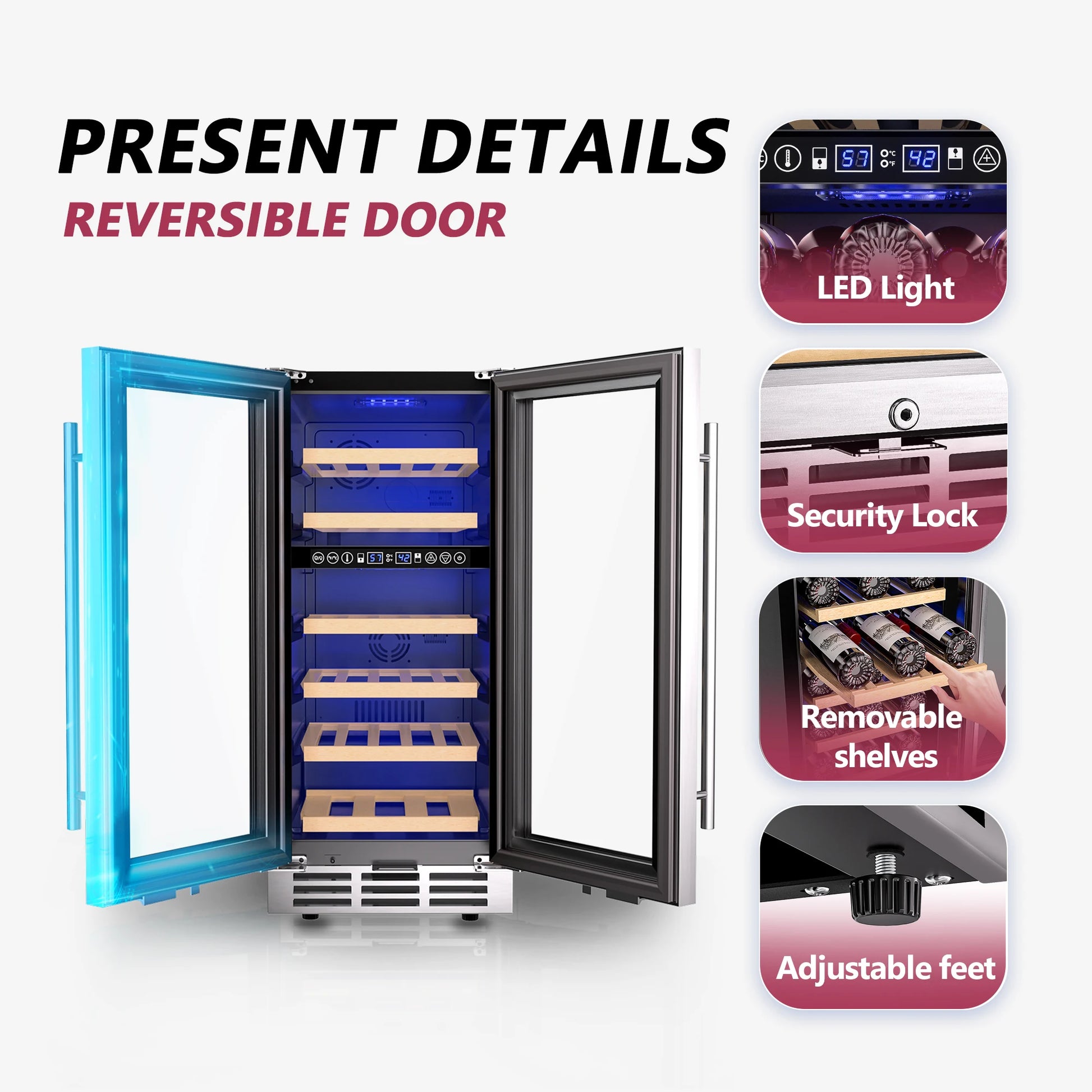 15-Inch Dual Zone Wine Fridge – 33 Bottle Cooler with Digital Controls & Glass Door - stirhaus