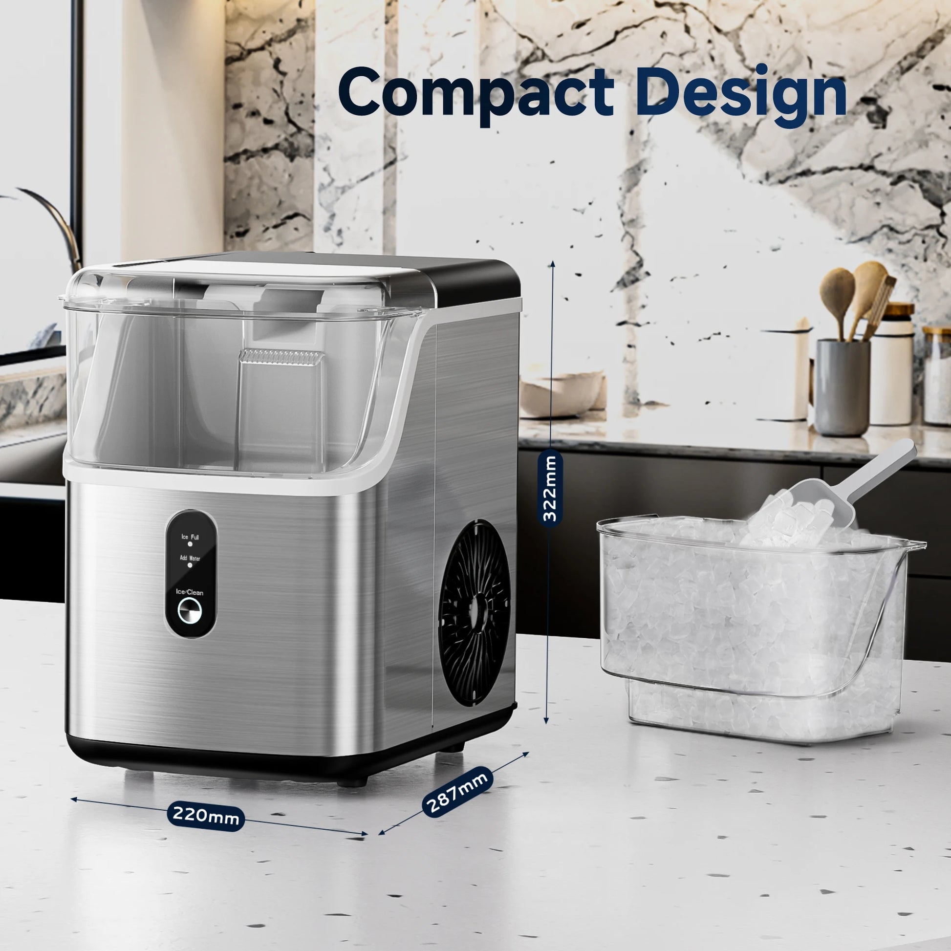 Countertop Pebble Ice Maker – 35 lb/Day Soft Chewable Sonic Nugget Ice Machine with Self-Cleaning - stirhaus