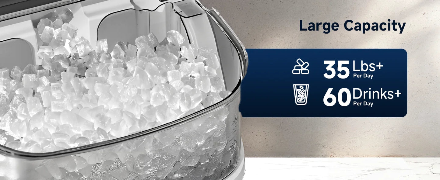 Countertop Pebble Ice Maker – 35 lb/Day Soft Chewable Sonic Nugget Ice Machine with Self-Cleaning - stirhaus