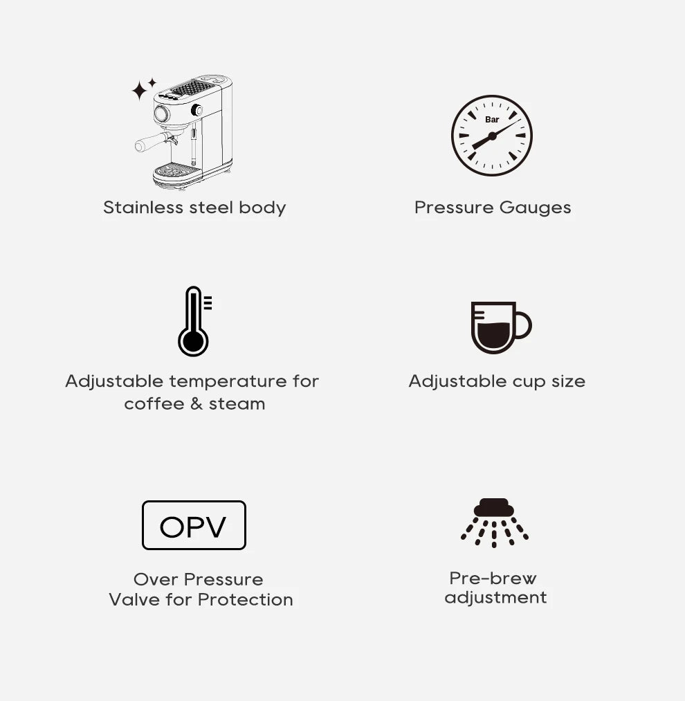 20-Bar Semi-Automatic Espresso Machine with Adjustable Temperature – Slim Coffee Maker - stirhaus