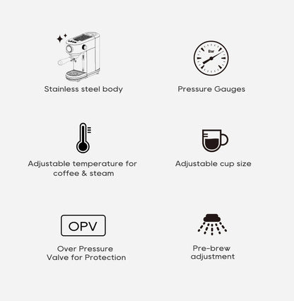 20-Bar Semi-Automatic Espresso Machine with Adjustable Temperature – Slim Coffee Maker - stirhaus