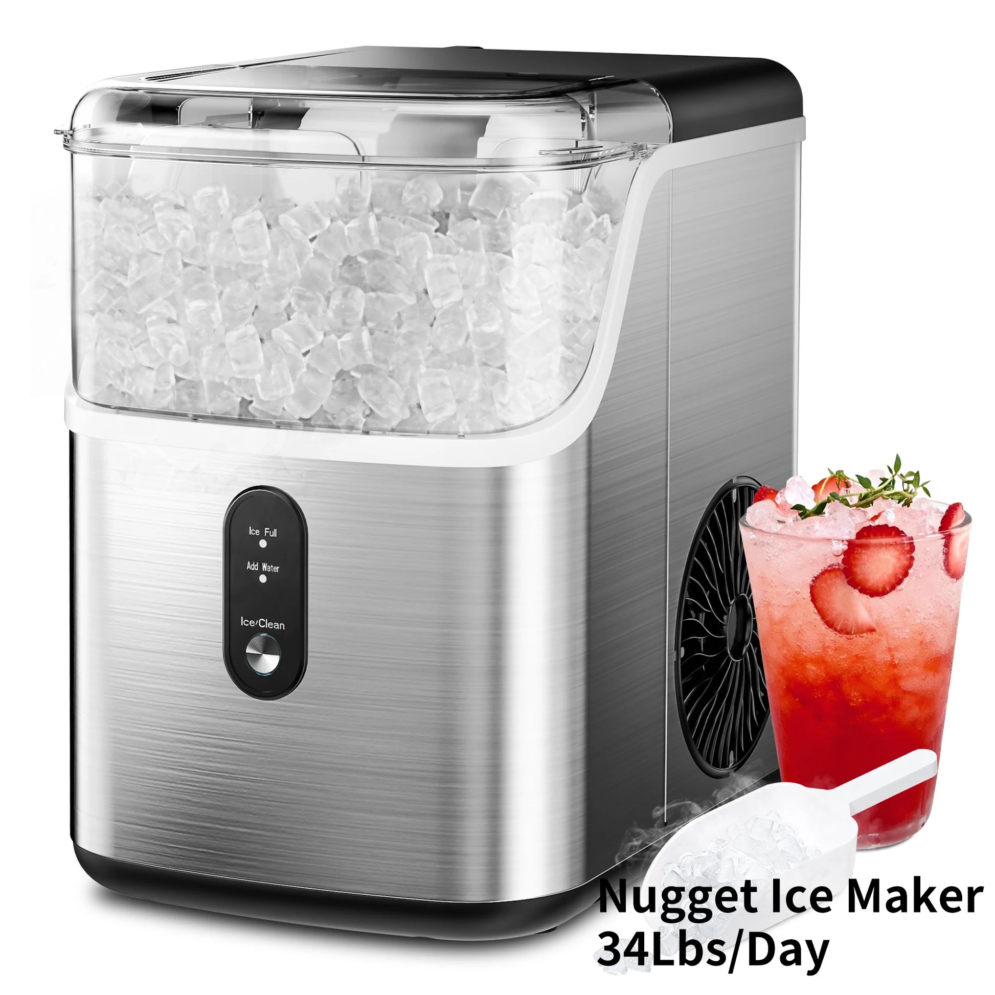 Countertop Pebble Ice Maker – 35 lb/Day Soft Chewable Sonic Nugget Ice Machine with Self-Cleaning - stirhaus