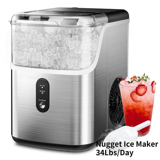 Countertop Pebble Ice Maker – 35 lb/Day Soft Chewable Sonic Nugget Ice Machine with Self-Cleaning - stirhaus
