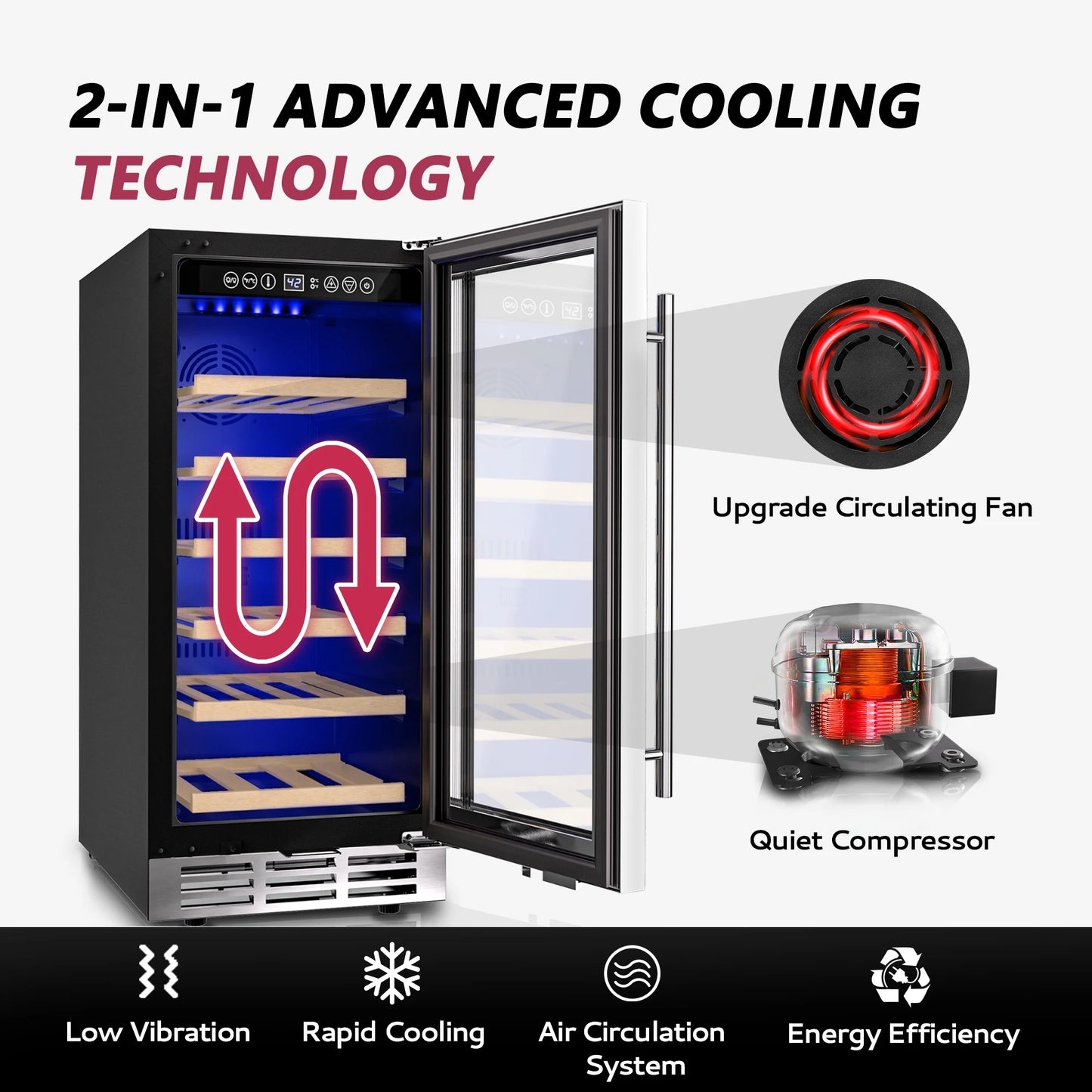 15-Inch Dual Zone Wine Fridge – 33 Bottle Cooler with Digital Controls & Glass Door - stirhaus