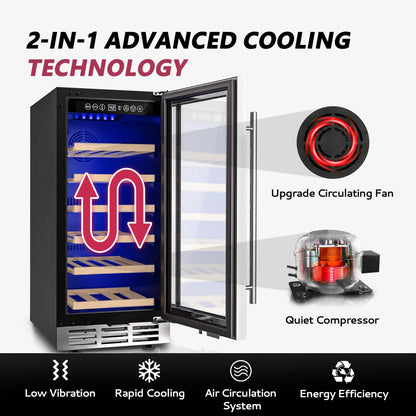 15-Inch Dual Zone Wine Fridge – 33 Bottle Cooler with Digital Controls & Glass Door - stirhaus
