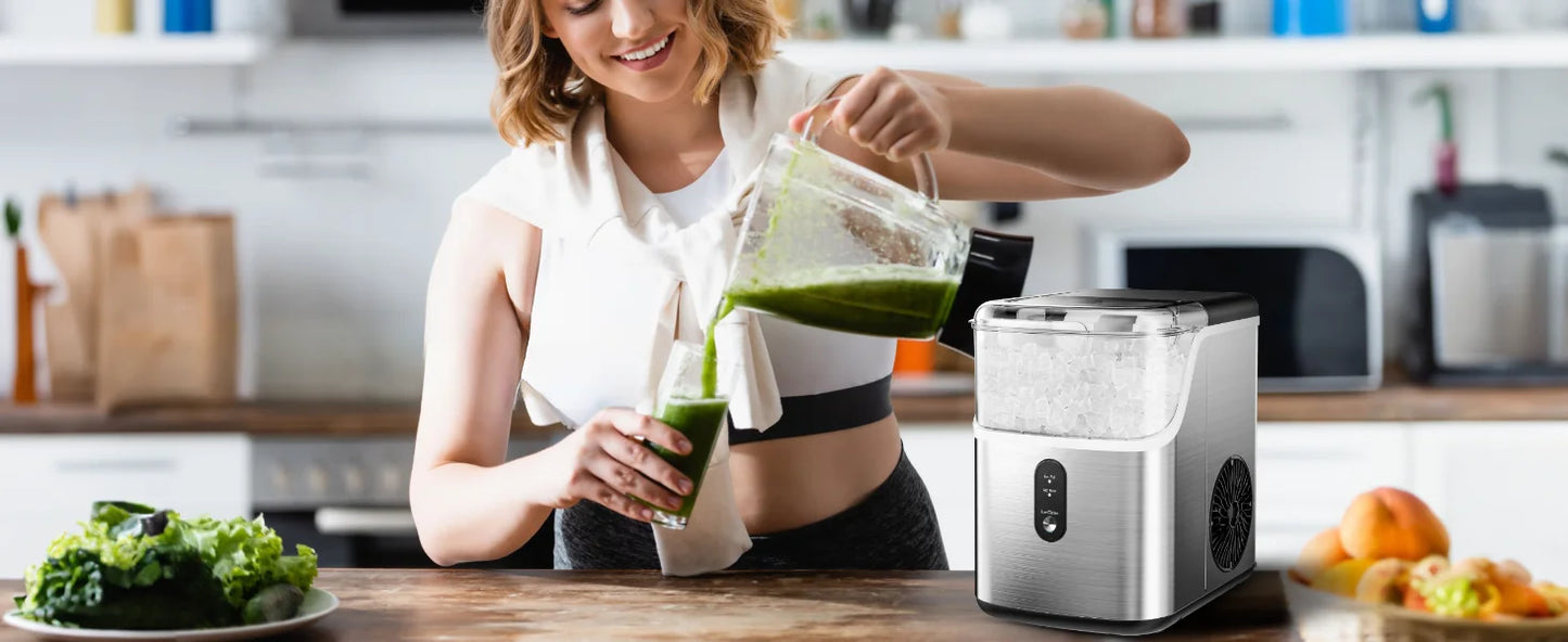 Countertop Pebble Ice Maker – 35 lb/Day Soft Chewable Sonic Nugget Ice Machine with Self-Cleaning - stirhaus