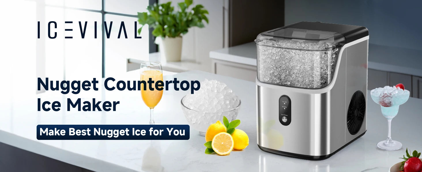 Countertop Pebble Ice Maker – 35 lb/Day Soft Chewable Sonic Nugget Ice Machine with Self-Cleaning - stirhaus