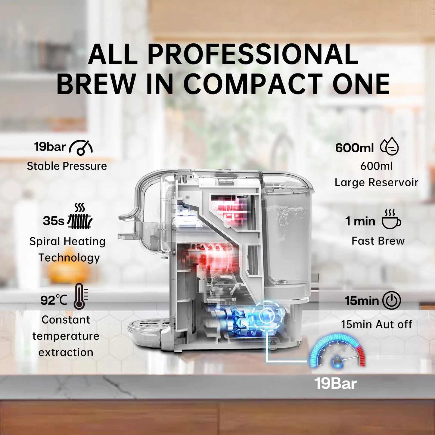 5-in-1 Multi Capsule Coffee Machine – 20 Bar Pressure, Hot & Cold Brew - stirhaus