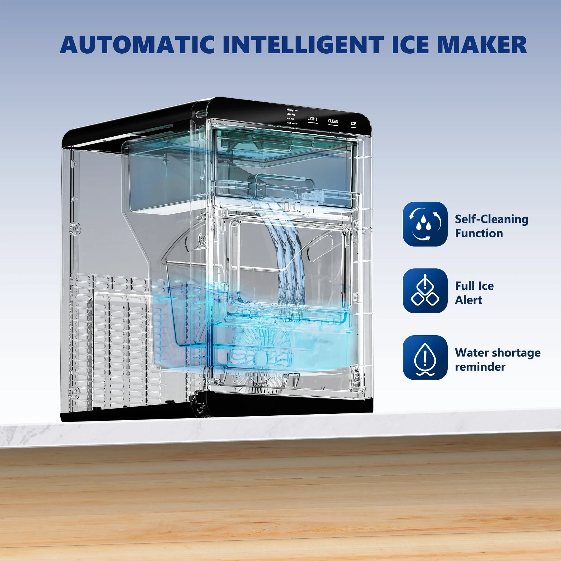 Countertop Pebble Ice Maker – 43 lb/Day Soft Chewable Nugget Ice Machine with Basket & Self-Cleaning - stirhaus