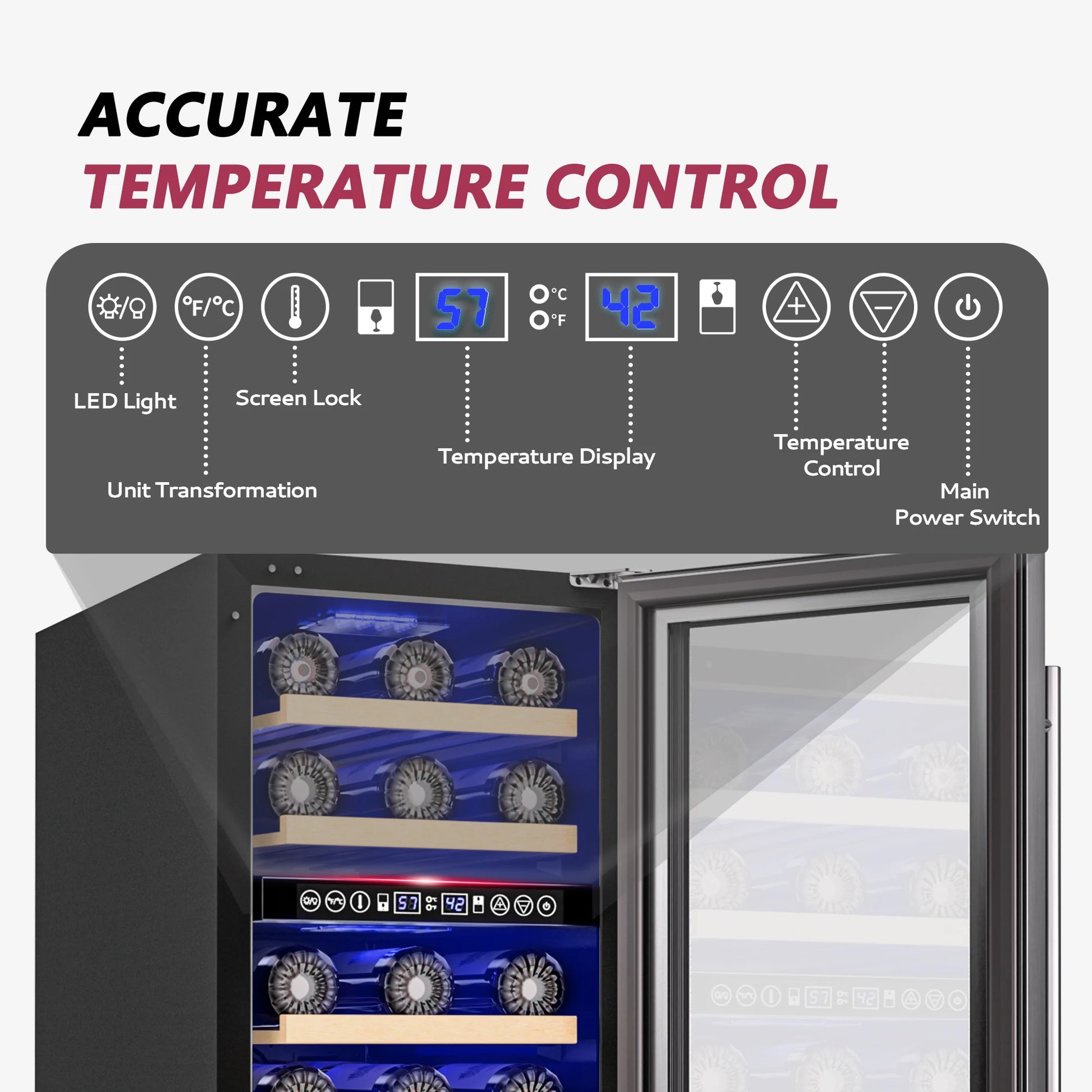 15-Inch Dual Zone Wine Fridge – 33 Bottle Cooler with Digital Controls & Glass Door - stirhaus