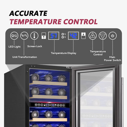 15-Inch Dual Zone Wine Fridge – 33 Bottle Cooler with Digital Controls & Glass Door - stirhaus