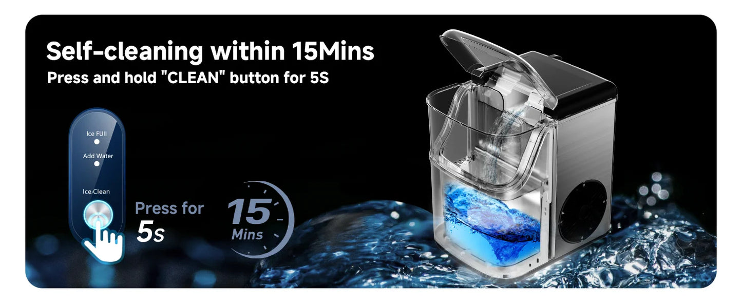 Countertop Pebble Ice Maker – 35 lb/Day Soft Chewable Sonic Nugget Ice Machine with Self-Cleaning - stirhaus