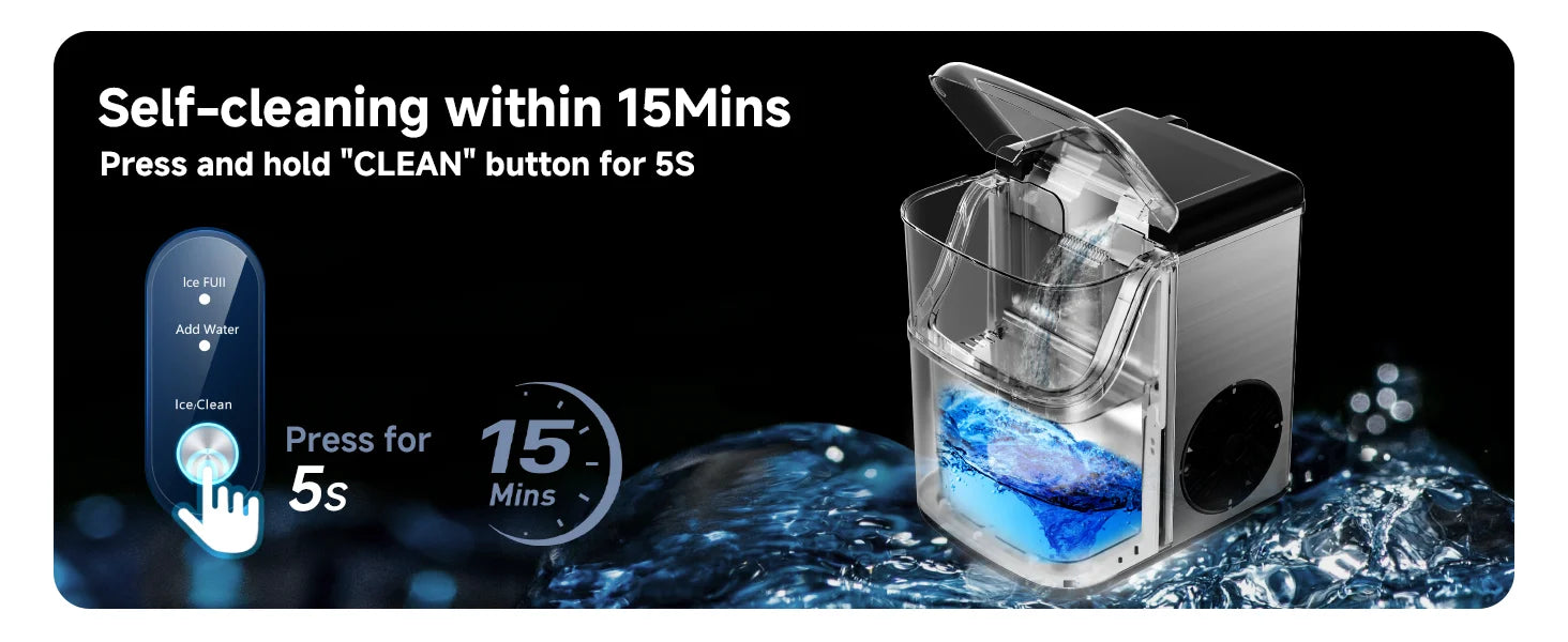 Countertop Pebble Ice Maker – 35 lb/Day Soft Chewable Sonic Nugget Ice Machine with Self-Cleaning - stirhaus