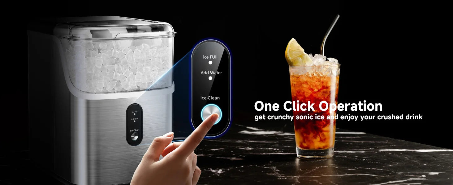 Countertop Pebble Ice Maker – 35 lb/Day Soft Chewable Sonic Nugget Ice Machine with Self-Cleaning - stirhaus