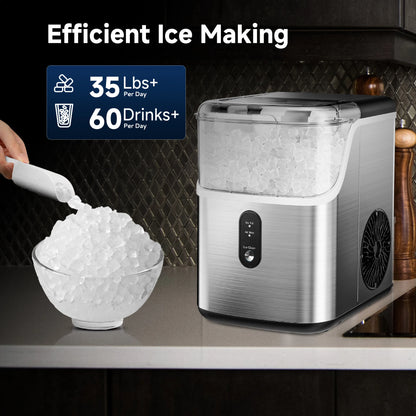 Countertop Pebble Ice Maker – 35 lb/Day Soft Chewable Sonic Nugget Ice Machine with Self-Cleaning - stirhaus