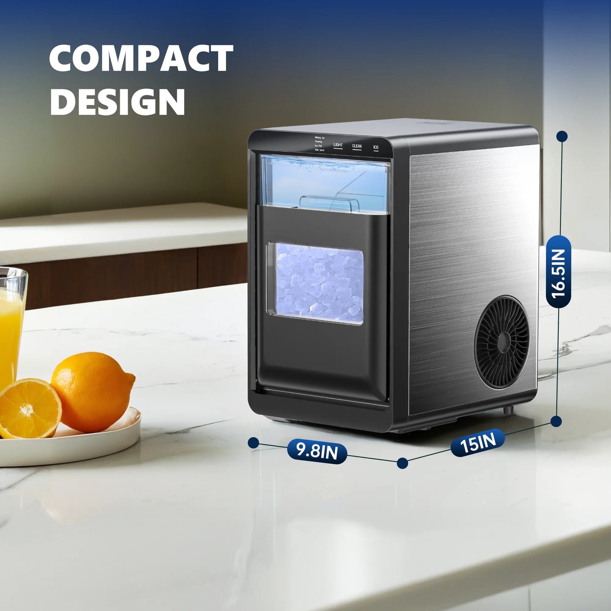 Countertop Pebble Ice Maker – 43 lb/Day Soft Chewable Nugget Ice Machine with Basket & Self-Cleaning - stirhaus