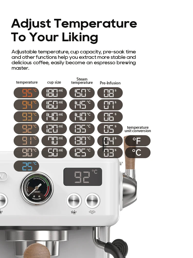 Semi-Automatic Espresso Machine – 20 Bar, Temp Adjustable - stirhaus