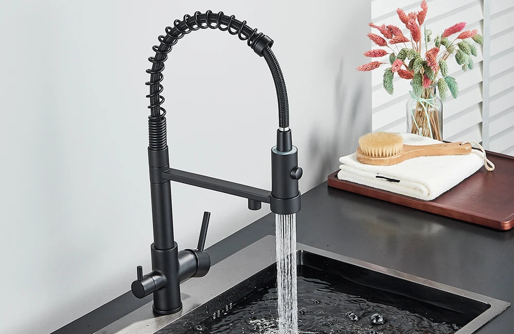 Pull-Down 3-Way Kitchen Faucet – Brass Filter Tap with Hot, Cold & Purified Water - stirhaus