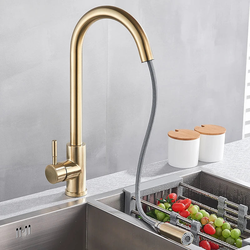Smart Touch Kitchen Faucet – Brushed Gold Pull Down Sensor Tap with 360° Rotation & Dual Spray - stirhaus