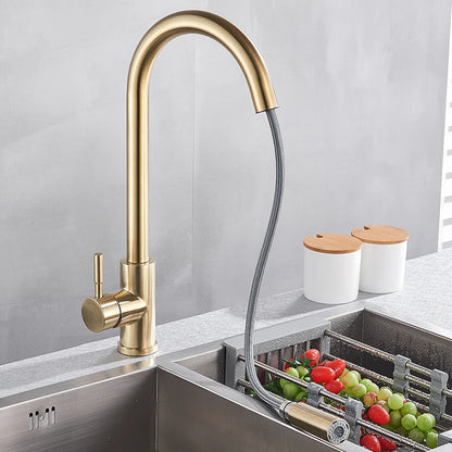 Smart Touch Kitchen Faucet – Brushed Gold Pull Down Sensor Tap with 360° Rotation & Dual Spray - stirhaus