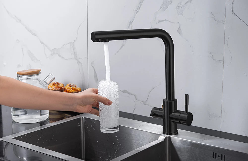 Dual Handle Filtered Drinking Water Kitchen Faucet – Stainless Steel Brushed Nickel - stirhaus