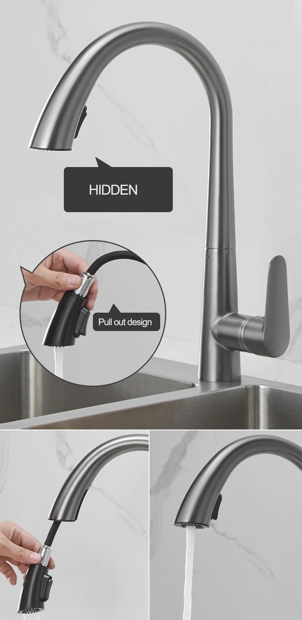 Pull-Out Kitchen Faucet – Single Handle Hot & Cold Mixer with 360° Rotation - stirhaus