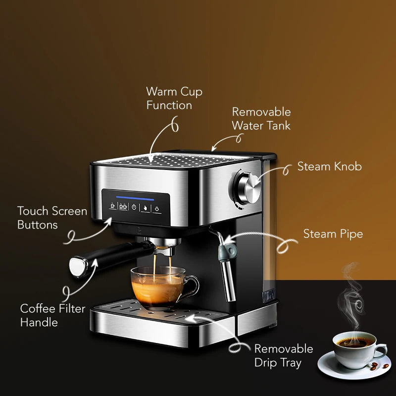 20 Bar Espresso Coffee Machine with Milk Frother Wand – Italian Style Cappuccino & Latte Maker - stirhaus
