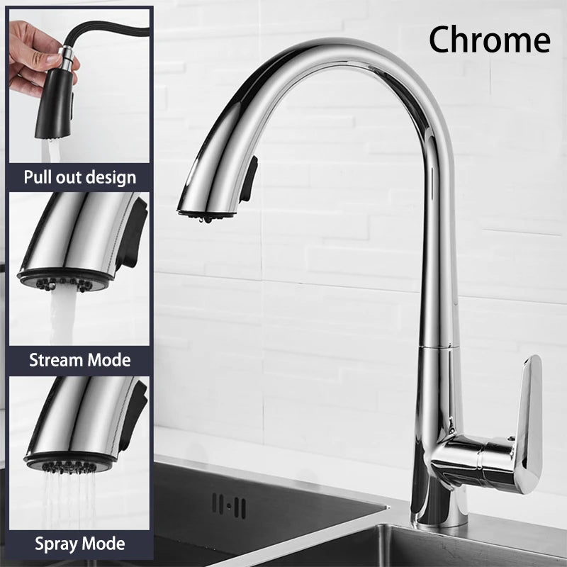 Pull-Out Kitchen Faucet – Single Handle Hot & Cold Mixer with 360° Rotation - stirhaus