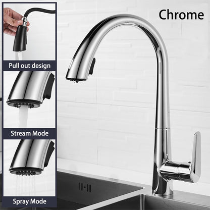 Pull-Out Kitchen Faucet – Single Handle Hot & Cold Mixer with 360° Rotation - stirhaus
