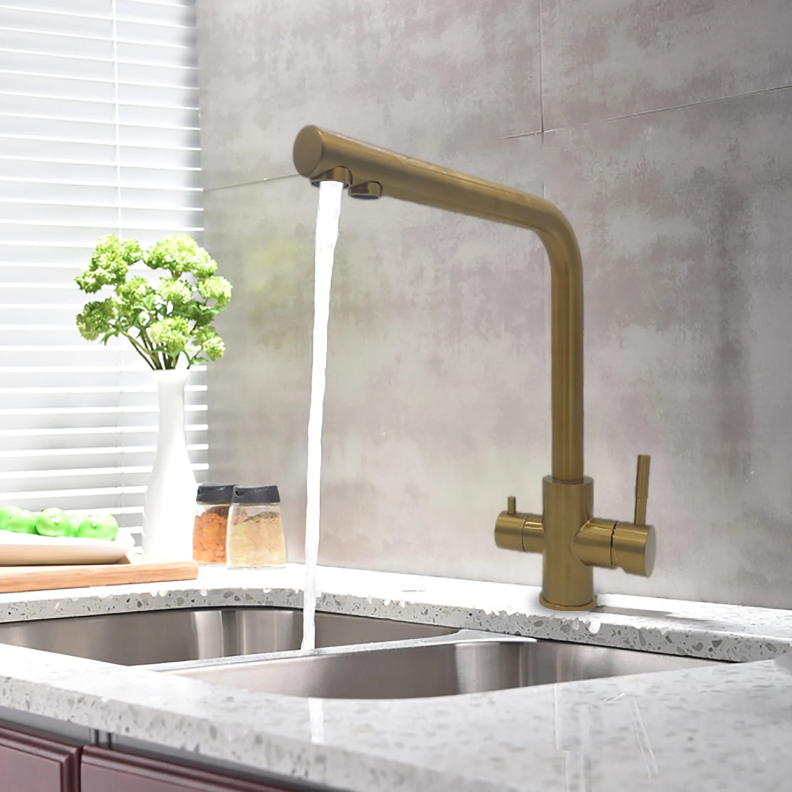 Dual Handle Filtered Drinking Water Kitchen Faucet – Stainless Steel Brushed Nickel - stirhaus