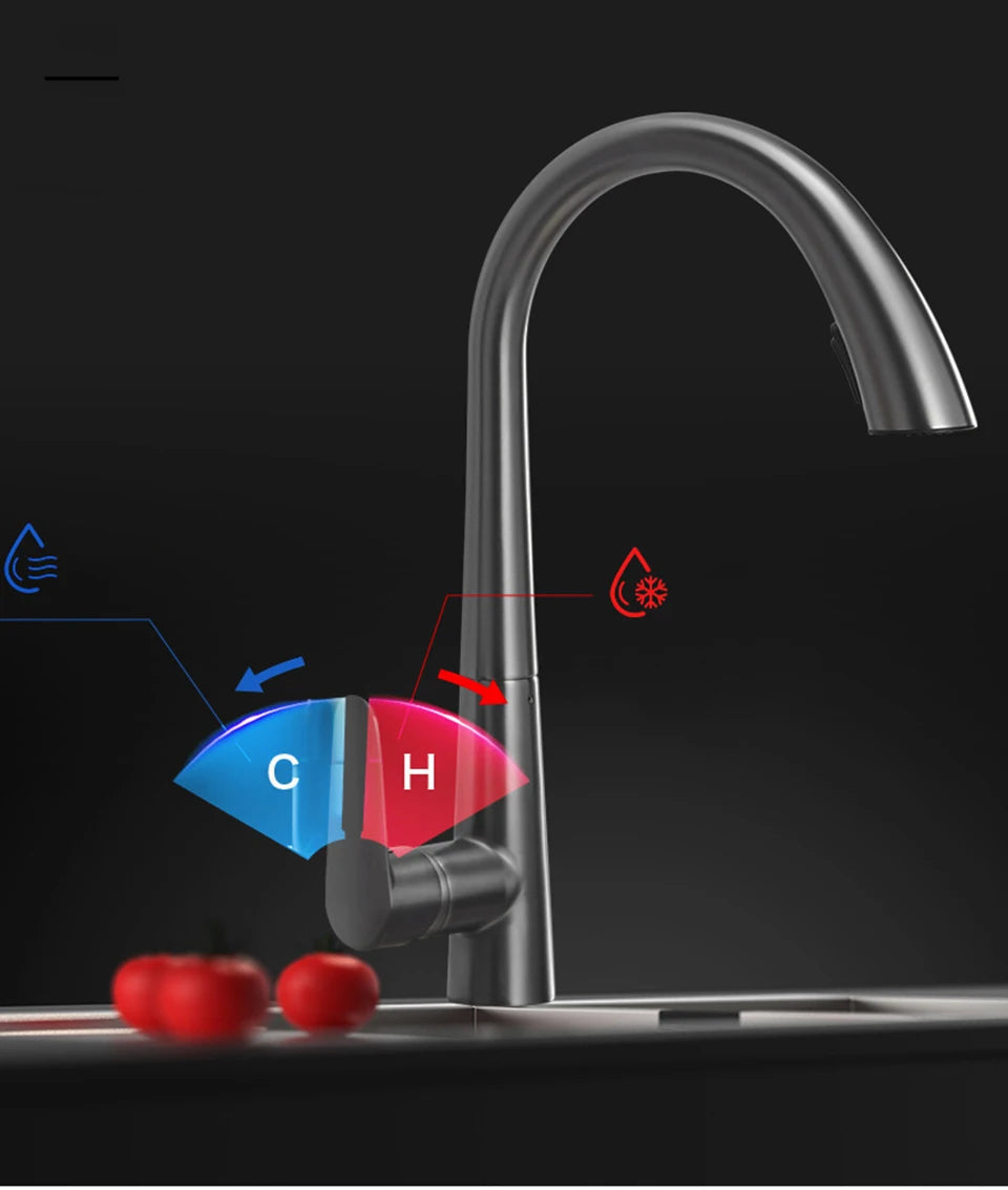Pull-Out Kitchen Faucet – Single Handle Hot & Cold Mixer with 360° Rotation - stirhaus