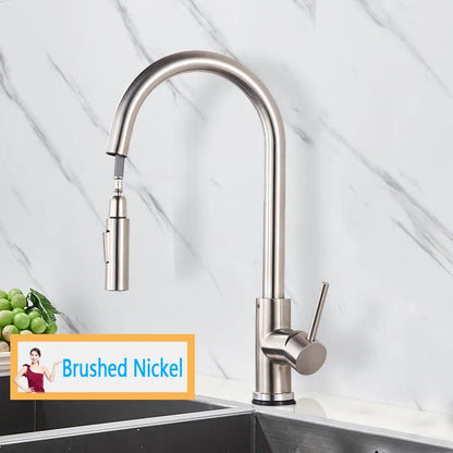 Smart Touch Kitchen Faucet – Brushed Gold Pull Down Sensor Tap with 360° Rotation & Dual Spray - stirhaus
