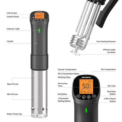 Wi-Fi Sous Vide Precision Cooker – 1000W Immersion Circulator with Digital Controls - stirhaus