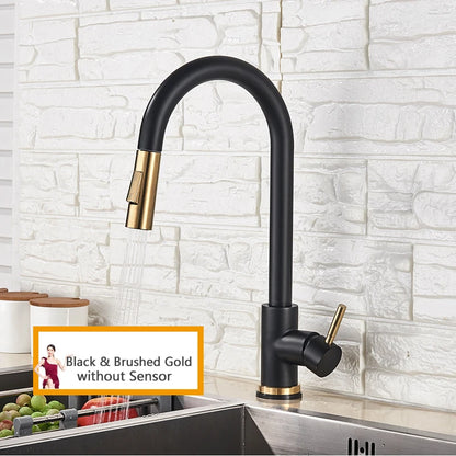 Smart Touch Kitchen Faucet – Brushed Gold Pull Down Sensor Tap with 360° Rotation & Dual Spray - stirhaus