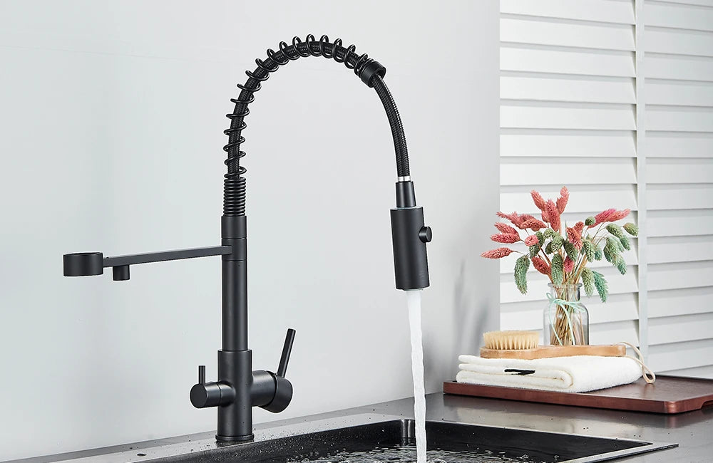 Pull-Down 3-Way Kitchen Faucet – Brass Filter Tap with Hot, Cold & Purified Water - stirhaus
