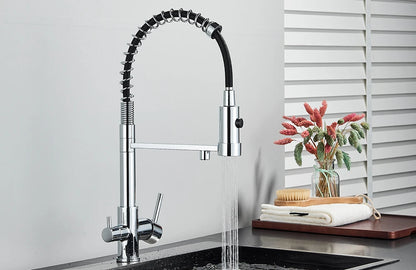 Pull-Down 3-Way Kitchen Faucet – Brass Filter Tap with Hot, Cold & Purified Water - stirhaus