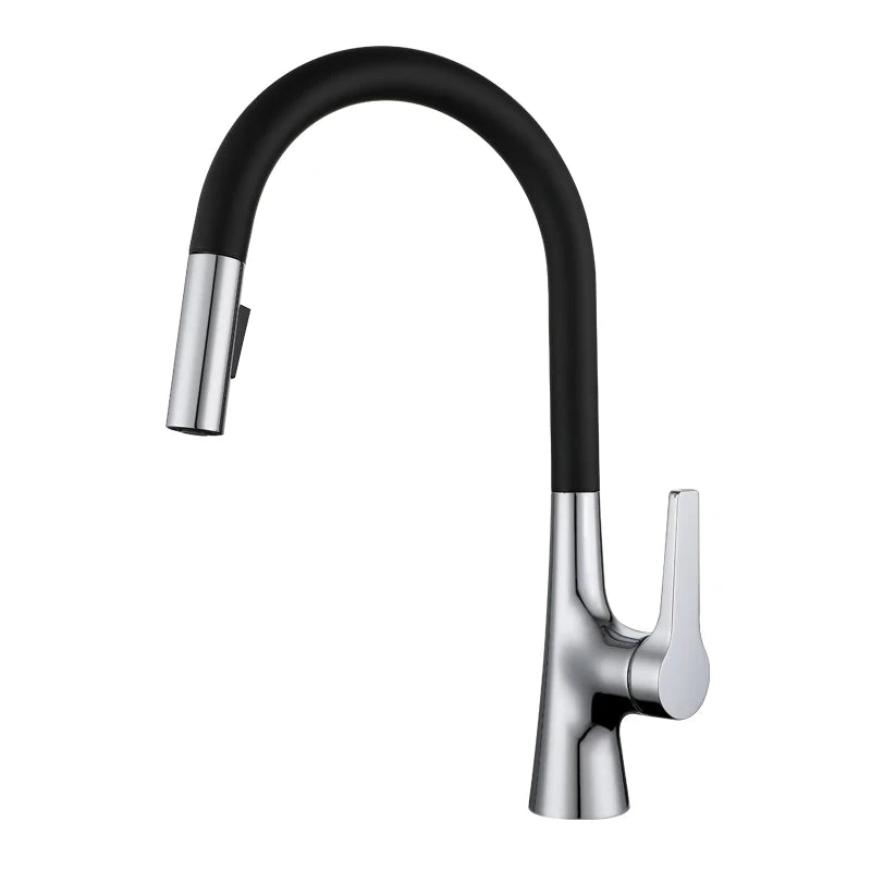 Deck-Mounted Pull-Out Kitchen Faucet with Single Handle, Hot & Cold Mixer - stirhaus
