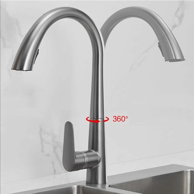 Pull-Out Kitchen Faucet – Single Handle Hot & Cold Mixer with 360° Rotation - stirhaus