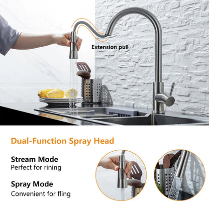 Smart Touch Kitchen Faucet – Brushed Nickel Pull Out Sensor Tap with 360° Rotation & Pull Down Spray - stirhaus