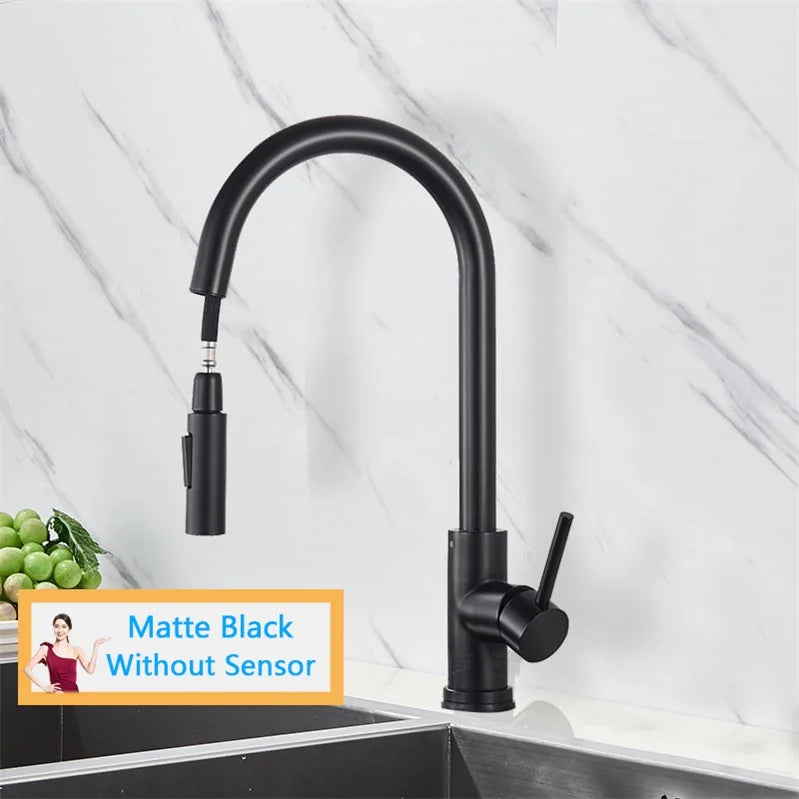 Smart Touch Kitchen Faucet – Brushed Gold Pull Down Sensor Tap with 360° Rotation & Dual Spray - stirhaus