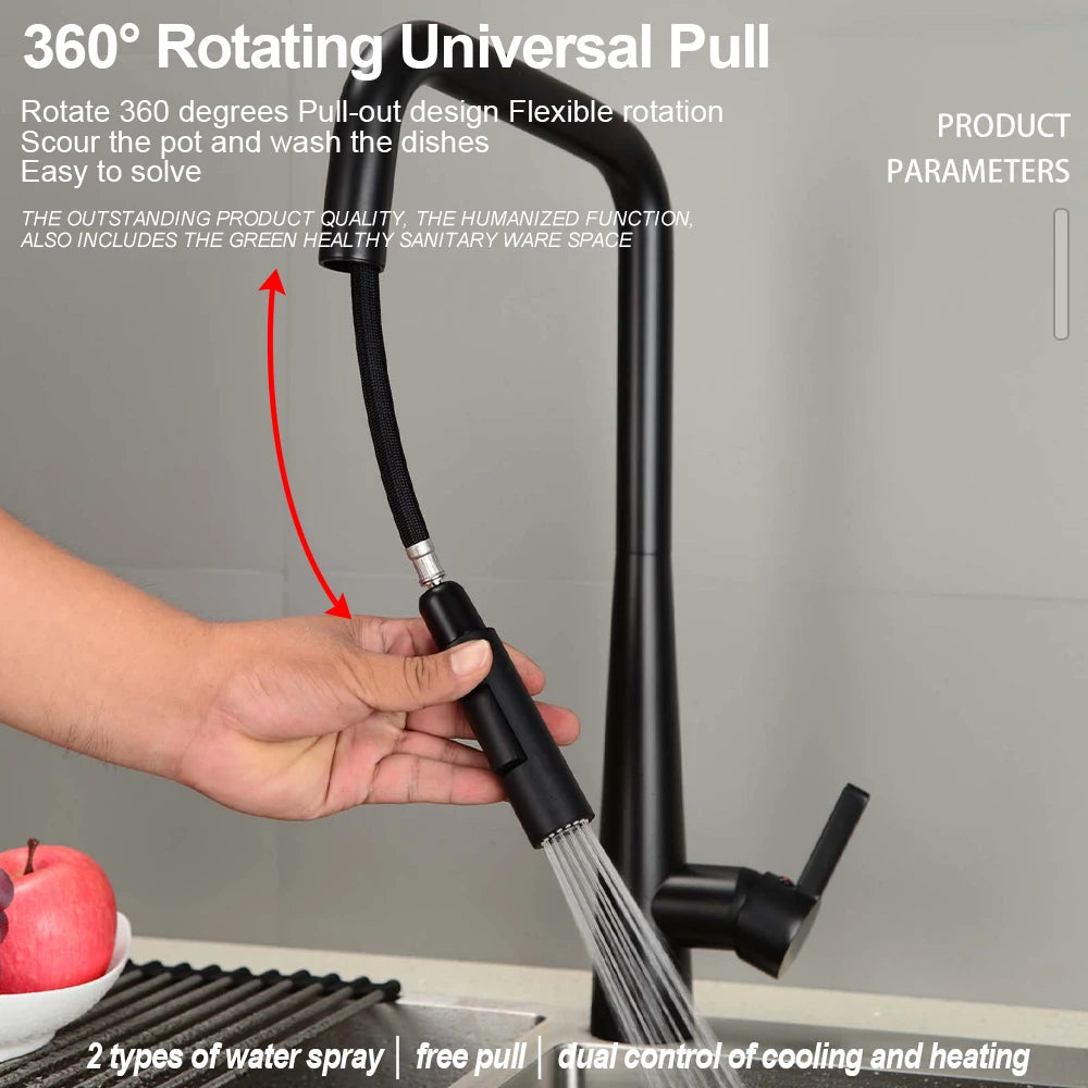 Deck-Mounted Pull-Out Kitchen Faucet with Single Handle, Hot & Cold Mixer - stirhaus