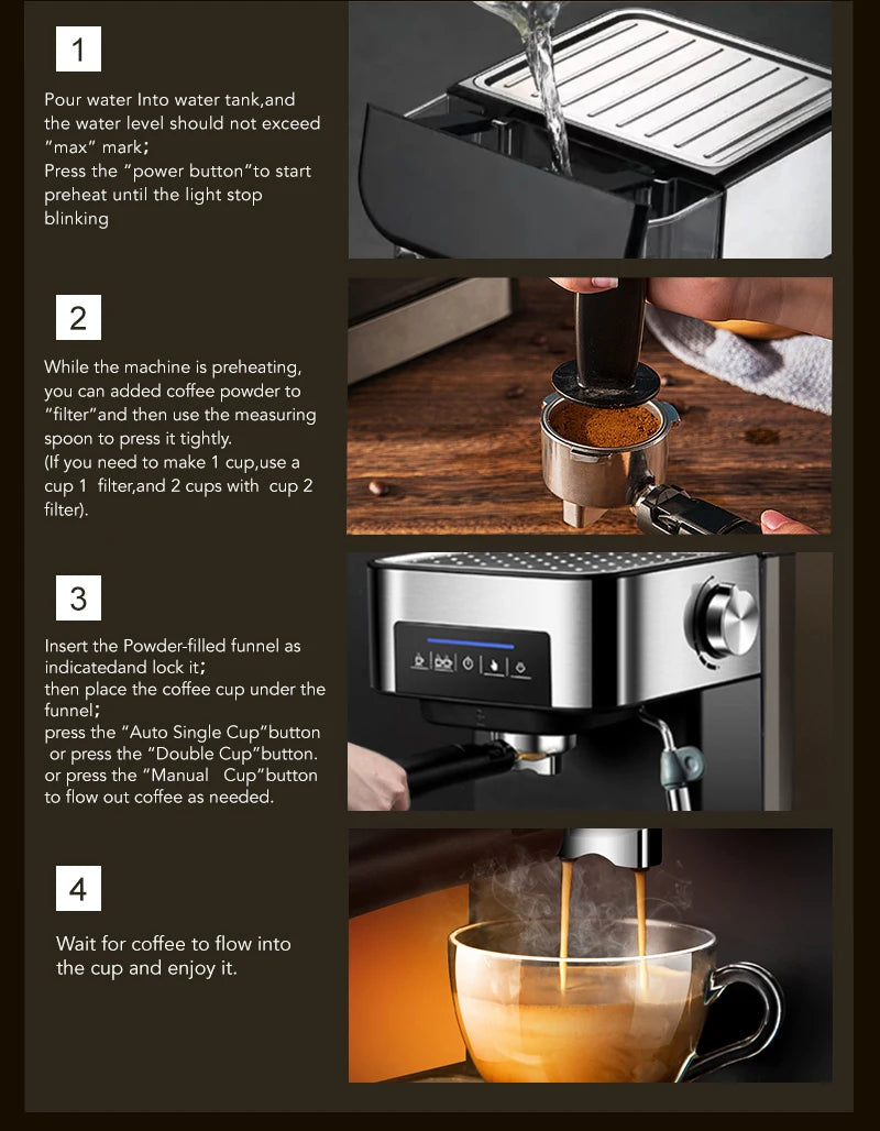 20 Bar Espresso Coffee Machine with Milk Frother Wand – Italian Style Cappuccino & Latte Maker - stirhaus