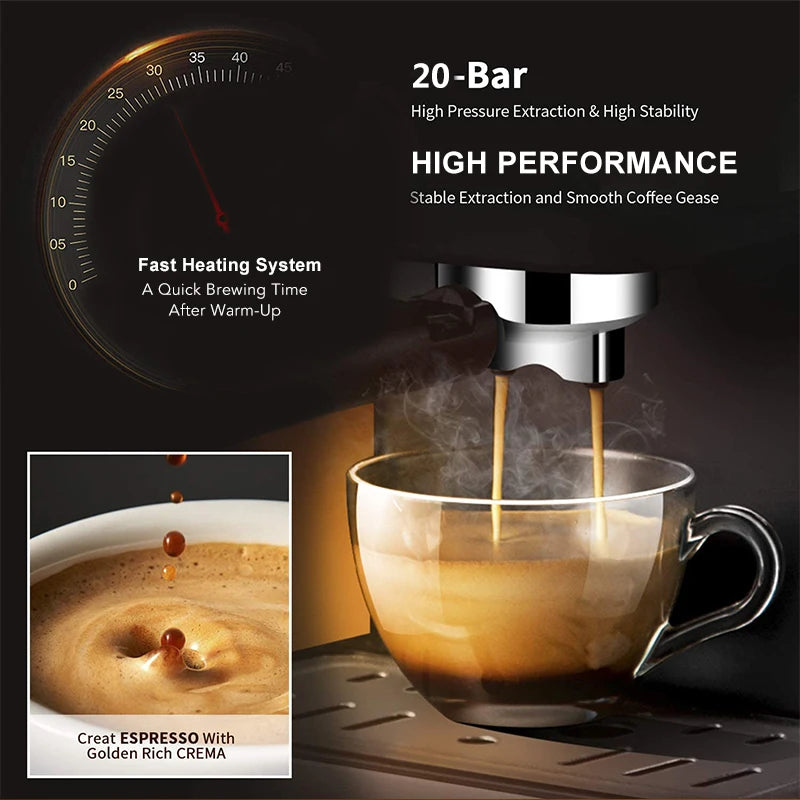 20 Bar Espresso Coffee Machine with Milk Frother Wand – Italian Style Cappuccino & Latte Maker - stirhaus