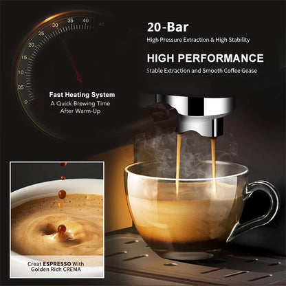 20 Bar Espresso Coffee Machine with Milk Frother Wand – Italian Style Cappuccino & Latte Maker - stirhaus