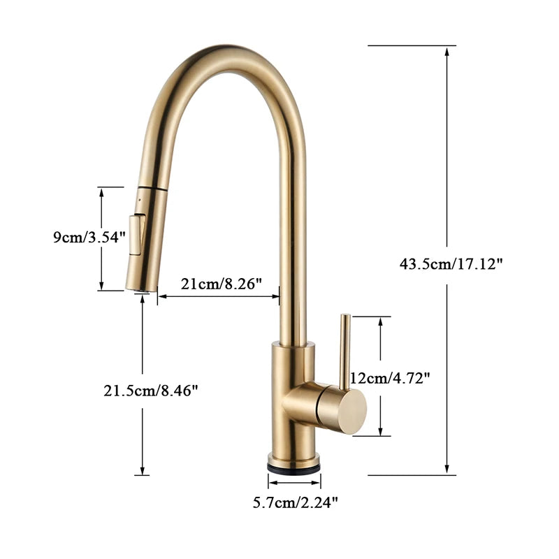 Smart Touch Kitchen Faucet – Brushed Gold Pull Down Sensor Tap with 360° Rotation & Dual Spray - stirhaus